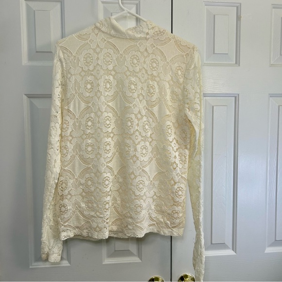 Maeve by Anthropologie Lace Mock Neck Metallic Button Accent Long Sleeve Top XL - Picture 8 of 16